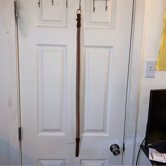 Vintage Genuine Brown Leather and Tan Woven Print Belt - Picture 6 of 6